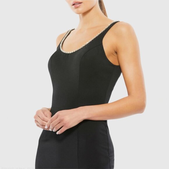 NWT Mac Duggal Sleeveless Crystal Scoop Neckline Column Gown with Slit 6 #A0098 - Picture 2 of 8